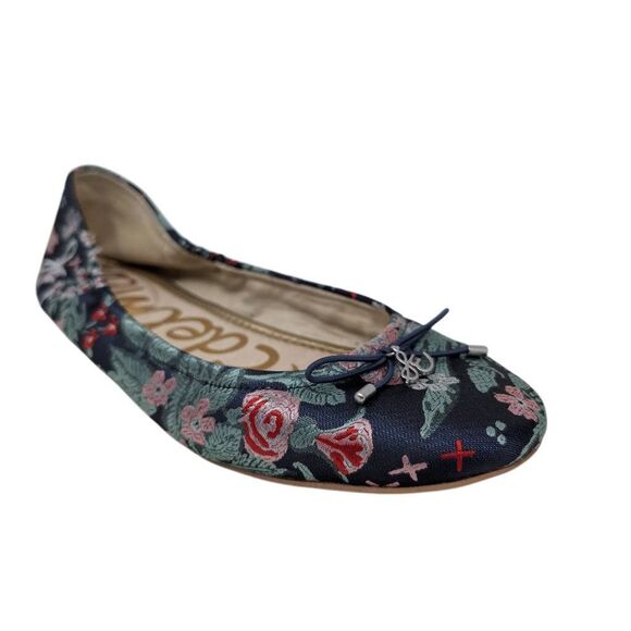 Sam Edelman 8M Blue Felicia Ballet Flats Floral Jacquard Satin Boho Evening - Picture 2 of 10